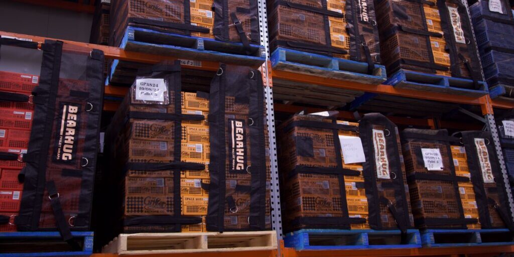 Bearhug reusable pallet wrap in use.